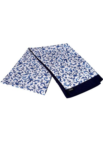 Exve Exclusive White Blue Shawl Pattern Printed Winter Double Sided Scarf Shawl