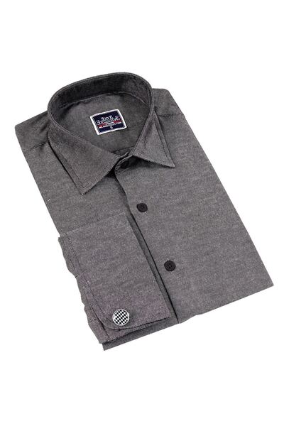 Exve Exclusive Gray Plain Oxford Classic French Double Cuff Sleeve Buttoned Shirt