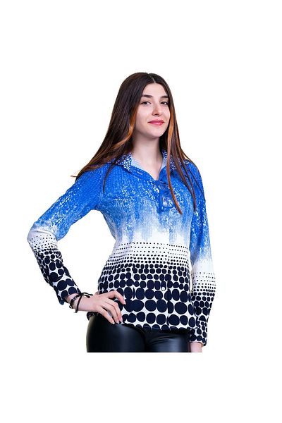 Exve Exclusive Cămașă de damă cu fustă cu model albastru ocean