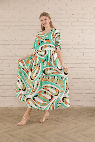 mervemoda Γυναικείο κοντομάνικο καλοκαιρινό υφαντό φόρεμα βισκόζης