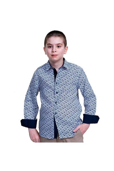Exve Exclusive Cămașă pentru copii cu imprimeu flori albastre cu detaliu bleumarin