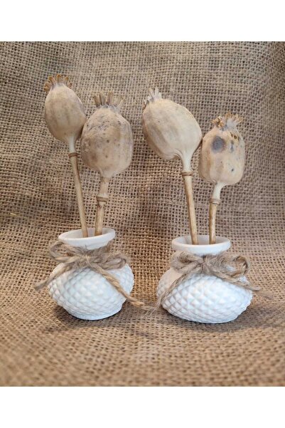 Dekora Çiçek 2'li Mini Vazo (Haşhaş Kozası İle Birlikte), Süslük, Kahve Yanı ...