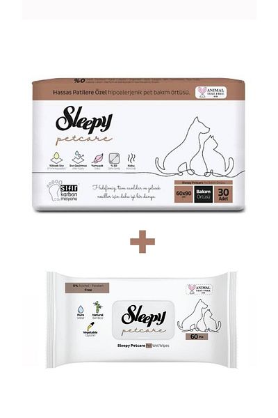 Sleepy Pee Pad 30 Pieces Petcare Feather and Paw Cleaning Wet Towels 60 pcs