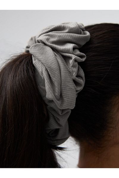 Femple Modest Scrunchie din bambus cu nervuri - Scrunchie de culoare argintie
