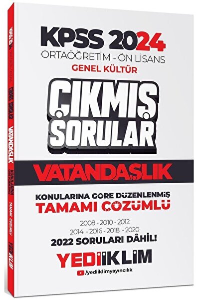 Yediiklim Yayınları 2024 KPSS Ortaöğretim Ön Lisans Genel Kültür Vatandaşlık ...