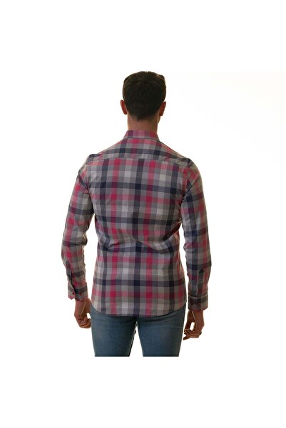 Exve Exclusive Рожево-сіро-синя картата коробка Slim Fit довгий рукав чоловіча сорочка