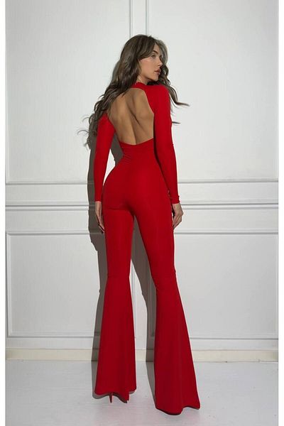 Secret Inside Lingerie & Dress Collection Black backless Lycra submersible fabric spanish leg jumpsuit