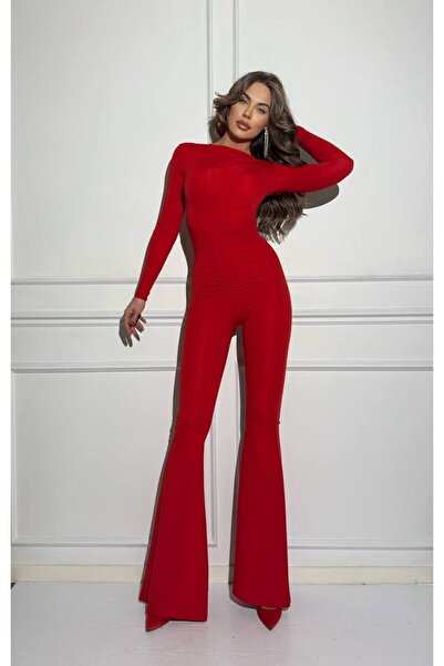 Secret Inside Lingerie & Dress Collection Siyah sırt dekolteli likralı dalgıç kumaş ispanyol paça tulum