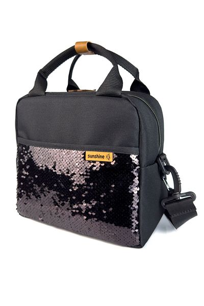 SUNSHINE Sequin Black Waterproof Fabric Insulated Lunch Bag Thermal Bag Lunch Bag
