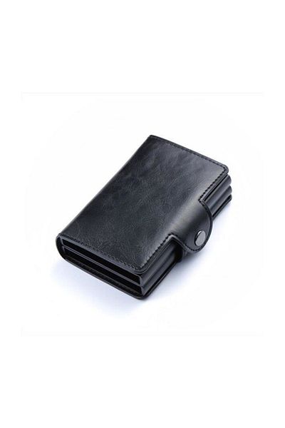 baellerry Black Smart Card Holder Wallet - Double Mechanism