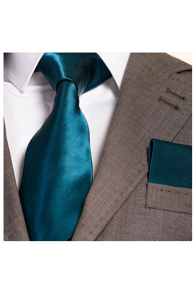 Exve Exclusive Set de cravate din satin albastru petrol cu geantă de in simplă simplă