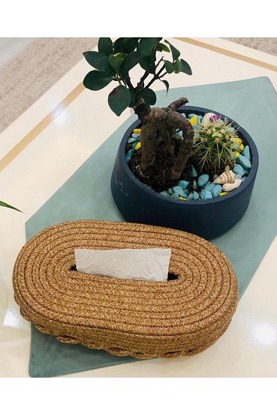ModaCardin Jute and Wicker Napkin Holder Box - Organizer Tableware Organizer