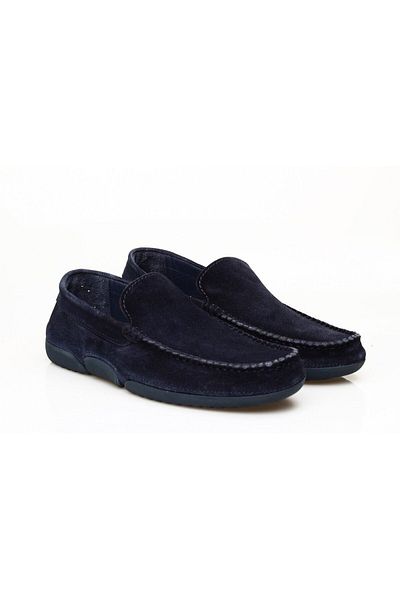 Butik Navy Blue Suede Laceless Genuine Leather Men's Shoes