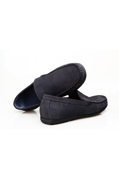 Butik Navy Blue Suede Laceless Genuine Leather Men's Shoes
