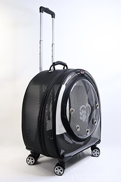 Migno Jumbo Boy Fileli Kedi Köpek Taşıma Valizi Çekçekli Sırt Çantası Tekerlikli Model Siyah