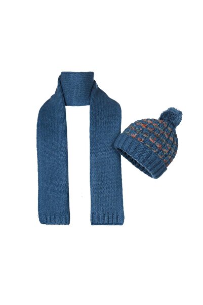 Fonem Unisex Gone İkili Set Bere Atkı FO 3604 İndigo Mavisi
