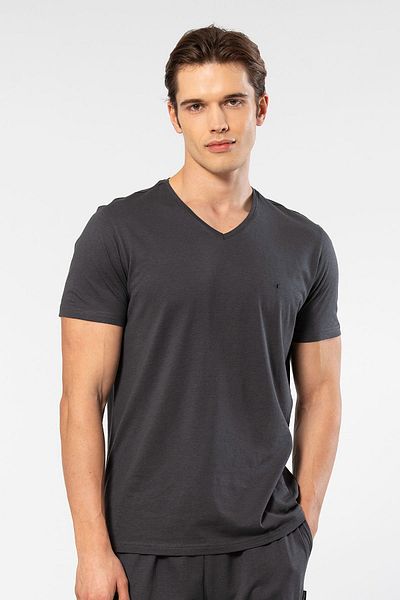 Cacharel 2170 Ανδρικό μπλουζάκι Modal Cotton V-Neck με κοντό μανίκι/ανθρακί