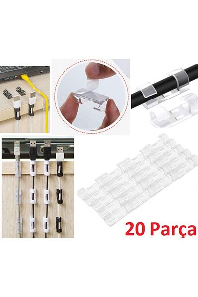 Akıllıbagaj AKLL 20-Piece ShopZum - Adhesive Transparent Cable Fixing Clip Set