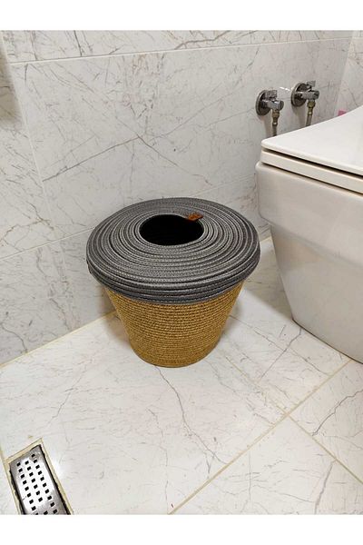 ModaCardin Natural and Natural Jute and Straw Trash Can - Modern Bucket for Kitchen and Bathroom