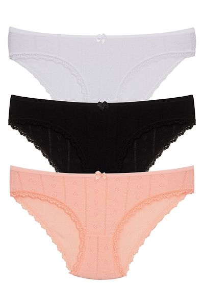 Soft Light Chiloți din dantelă jacquard ușoară pentru femei, 3 piese, pudră alb-negru