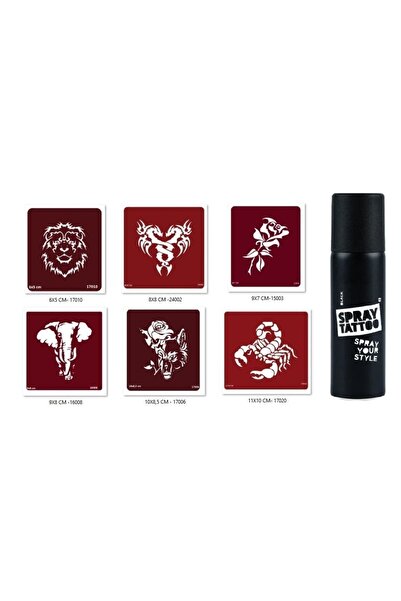 Airbrush Tattoo Aslan Fil Spray Tattoo Geçici Sprey Dövme Seti