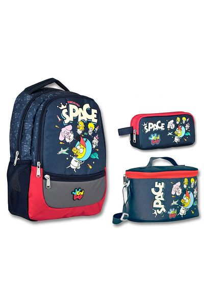 ÜMİT ÇANTA Navy Blue Boy's School Bag - Umit Bag King Şakir Space Printed (Triple Set)
