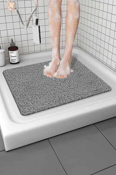 Paspas Yap Non-Slip Square Bath Mat - Water Absorbent, Wet Floor, Shower Cabin Bathtub Mat Curly 50x50 Cm