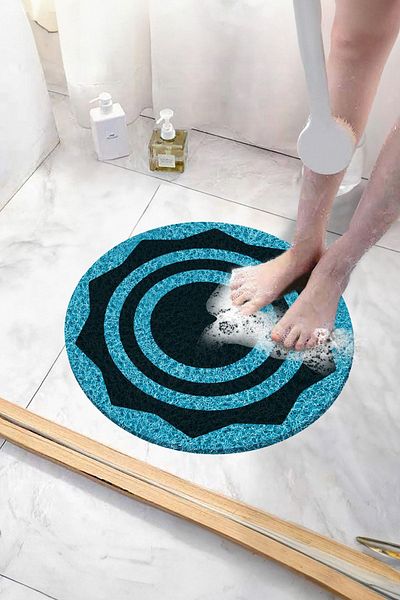 Paspas Yap 40x60 Cm Patterned Round Bath Mat - Non-Slip and Water Absorbent Wet Floor Bathtub Mat