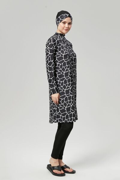 FİT1BEDEN Full Covered Water Repellent Fast Drying Hijab Swimsuit Suit Patterned Large Size