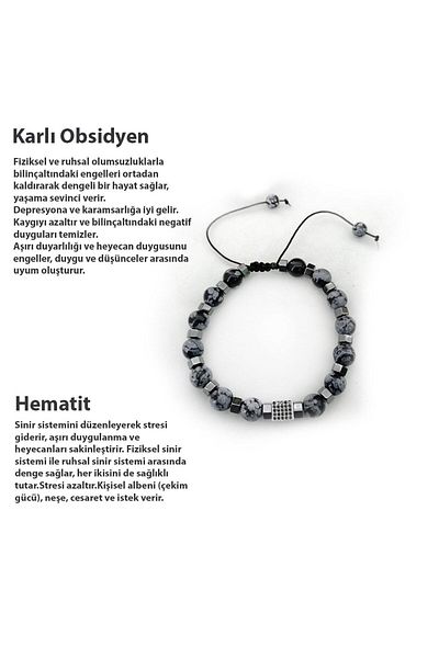 OSMANLI DOĞAL TAŞ Certified Snowy Obsidian-hematite Special Design Bracelet B373