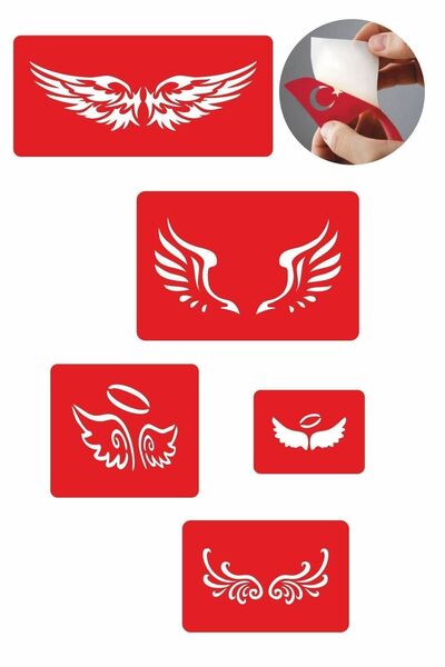 Airbrush Tattoo Özgür Kanatlar 5 Adet Geçici Dövme Kına Şablonu