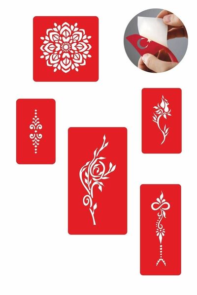 Airbrush Tattoo Çiçek Sepeti 5 Adet Geçici Dövme Kına Şablonu