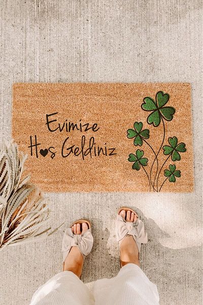 Paspas Yap Welcome to Our Home with Green Clover Door Mat Koko Mat Mat for Home