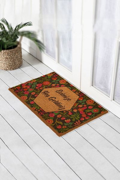 Paspas Yap Floral Pattern Welcome to Our Home Door Mat Koko Mat Bristle Mat Exterior Door Mat