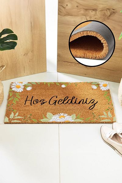 Paspas Yap Floral Framed Welcome Written Door Mat Doormat Models Home Mat Exterior Door Mat