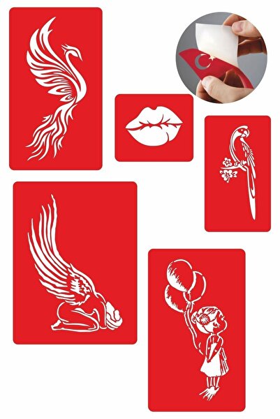 Airbrush Tattoo Melekler Korusun 5 Adet Geçici Dövme Kına Şablonu