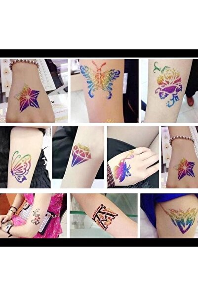 Enhavalı Simli Dövme Geçici Tattoo Seti 50 Adet Şablonlu