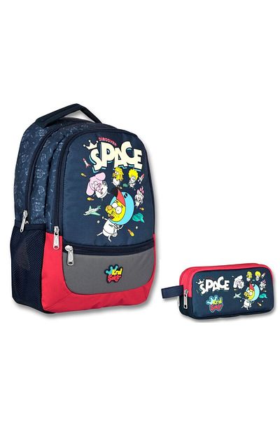 ÜMİT ÇANTA Boy's Primary School Bag and Pencil Bag Double Set - Ümit Kral Şakir Space, Navy/Red