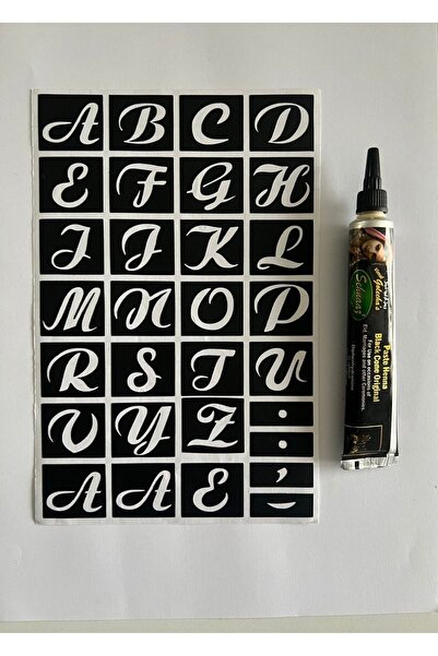 Airbrush Tattoo Alfabe Ile Isim Harf Yazma Geçici Dövme Seti Siyah Kına Hediyeli