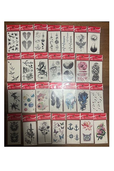 Airbrush Tattoo 30 adet birden Minimal Yapıştırma Geçici Dövme Seti Seri3