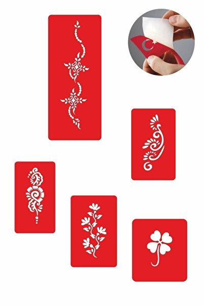 Airbrush Tattoo Arajman Çiçekler 5 Adet Geçici Dövme Kına Şablonu
