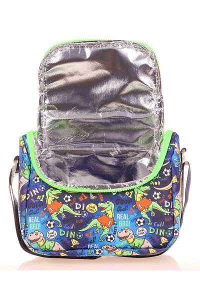 KAUKKO Boy's Green Blue Dinosaur Patterned Thermal Insulated Lunch Box and Pen Holder Set