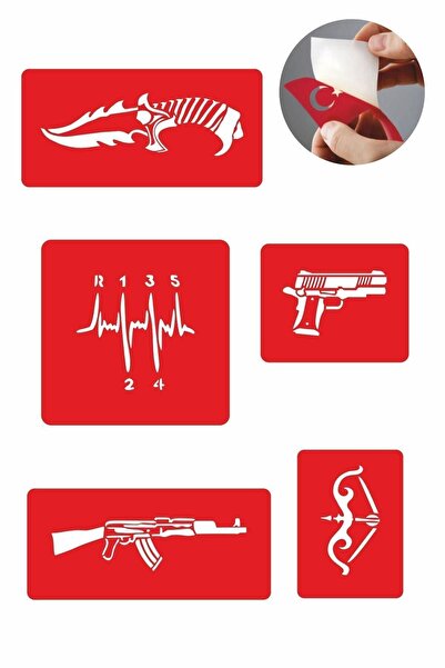 Airbrush Tattoo Savaşa Hazır Ol 5 Adet Geçici Dövme Kına Şablonu