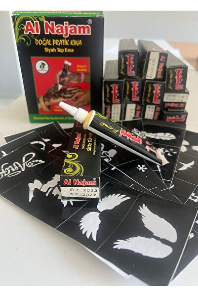 Airbrush Tattoo Yeni Tarihli 12 Tüp Birden Siyah Al Najam Hint Kınası 10 Sayf...