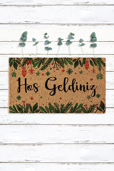 Paspas Yap New Year Decorated Welcome Written Doormat Koko Doormat Entrance Mat Exterior Door Front Mat
