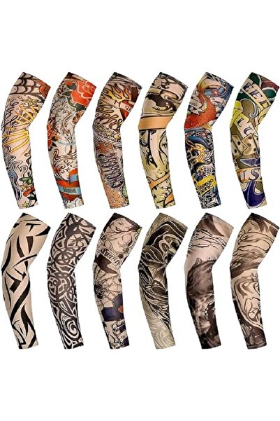 Airbrush Tattoo Giyilebilir Dövme 6 Çift 12 Adet Karma Kol Çorap Dövmesi Seti Sleeve tattoo