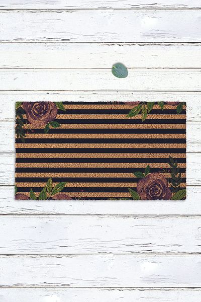 Paspas Yap Horizontal Striped and Purple Floral Door Mat Koko Mat Entrance Mat Mat for Home