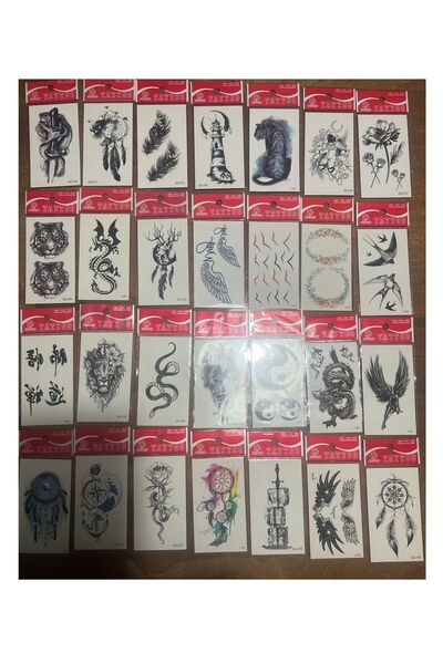 Airbrush Tattoo 30 adet birden Minimal Yapıştırma Geçici Dövme Seti Seri6