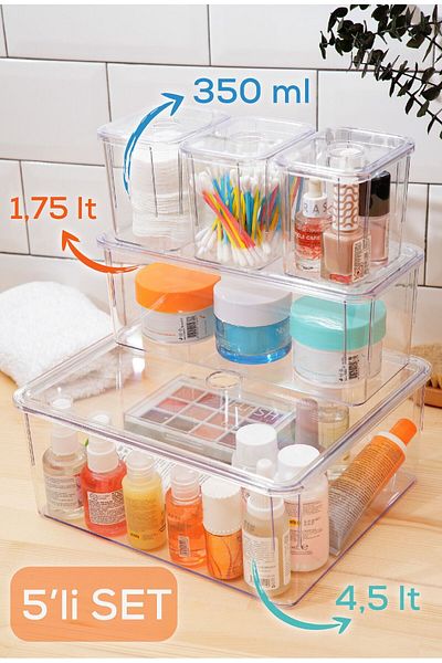 Vienev White 5-Piece Storage Container Set with Lid - Multi-Purpose
