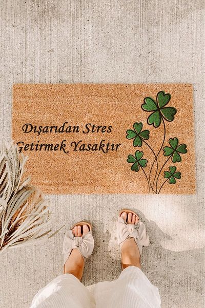Paspas Yap Green Clover Is Forbidden To Bring Stress Outside Door Mat Printed Home Mat Outside Door Mat